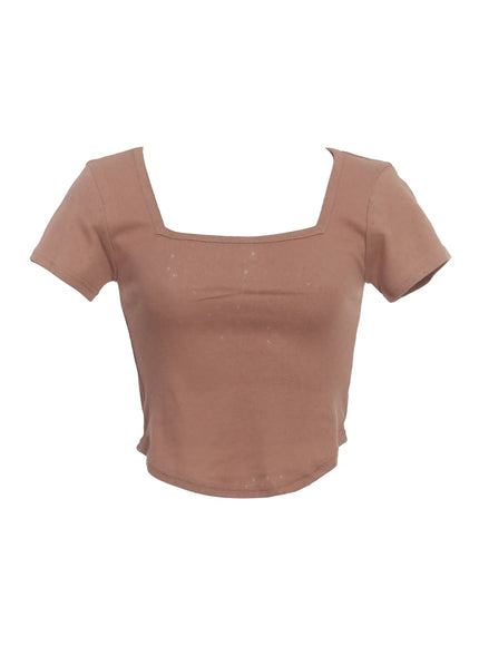 punched-square-neck-short-sleeve-tee-ic503 / Brown