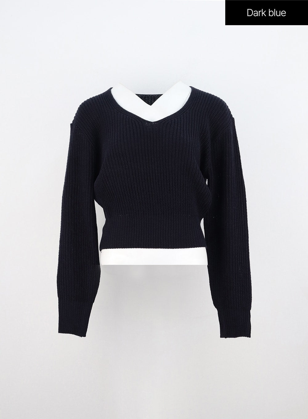 ribbed-v-neck-knit-top-in310 / Dark blue