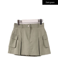 pleated-pocket-mini-skirt-if408 / Dark green