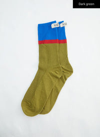 color-block-ribbed-knit-socks-in316 / Dark green