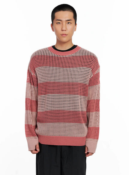 mens-striped-knit-sweater-is509 / Pink