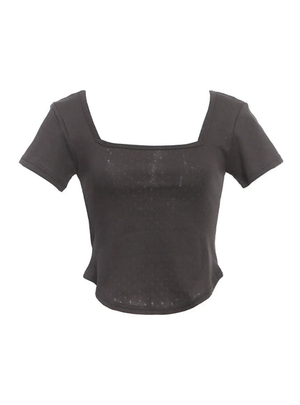 punched-square-neck-short-sleeve-tee-ic503 / Dark gray