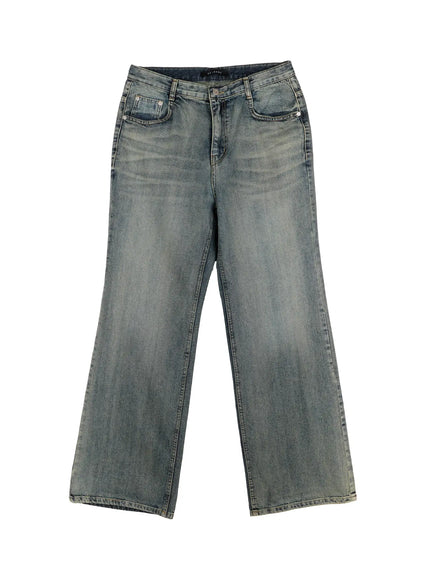 Men's Blue Washed Semi-Flared Jeans IJ521