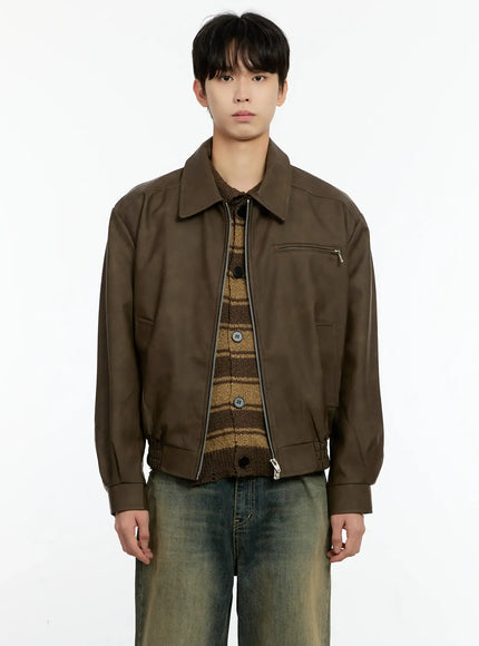 Men's Textured Faux Leather Jacket IN503
