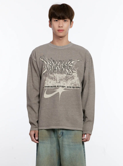 mens-urban-graphic-long-sleeve-shirt-is529 / Brown