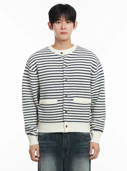 mens-striped-waffle-knit-cardigan-if517 / White