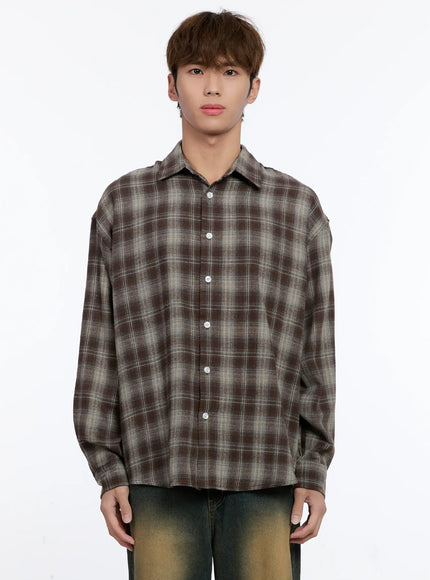 Men's Plaid Button-Up Shirt IN512