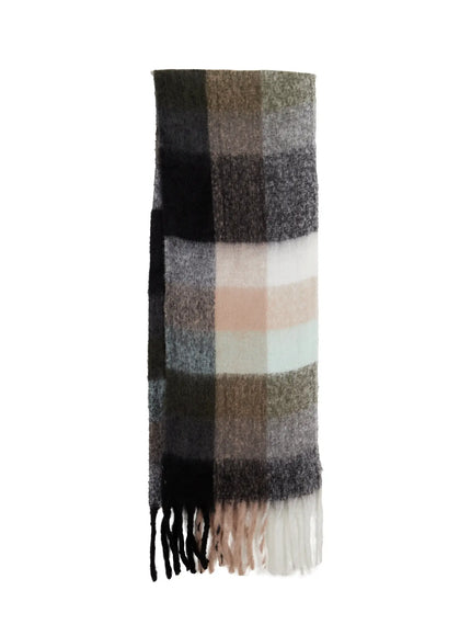 fuzzy-checkered-scarf-in512 / Black