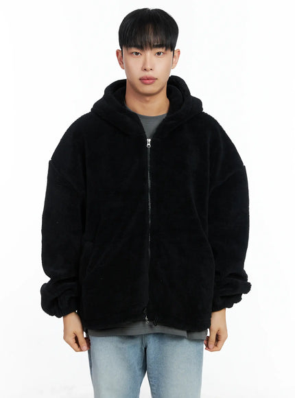 mens-two-way-fleece-hoodie-jacket-in518 / Black