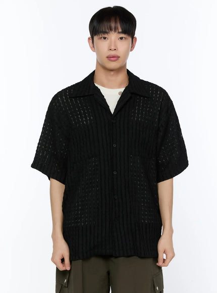 mens-ribbed-short-sleeve-shirt-ia520 / Black
