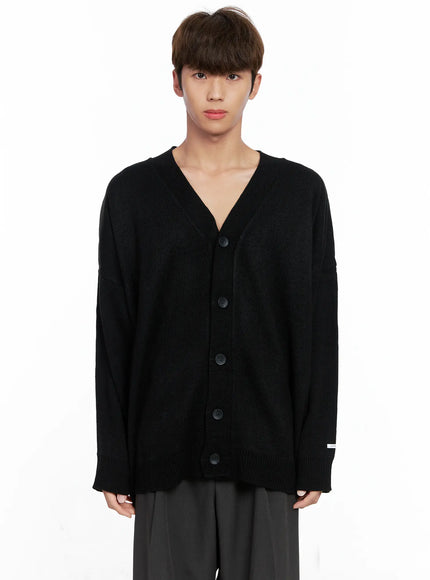 mens-oversized-v-neck-cardigan-io506 / Black