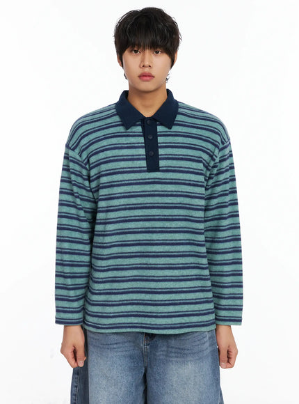 mens-striped-collar-fleece-sweater-ij512 / Blue