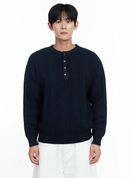 mens-henley-neck-knit-sweater-ij521 / Dark blue