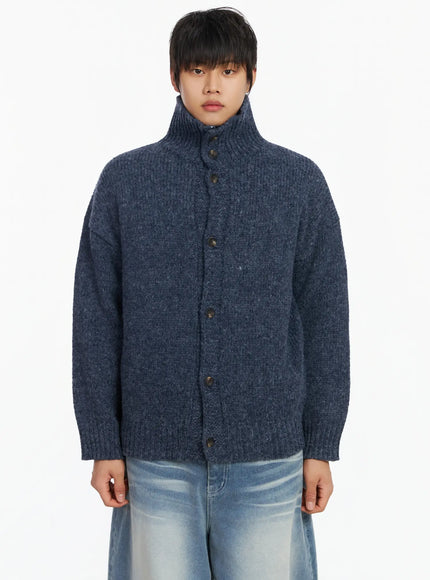 mens-high-neck-button-cardigan-if503 / Dark blue