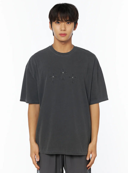 mens-monochrome-embroidered-t-shirt-iy529 / Dark gray