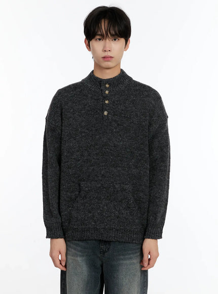 mens-henley-knit-sweater-id502 / Dark gray