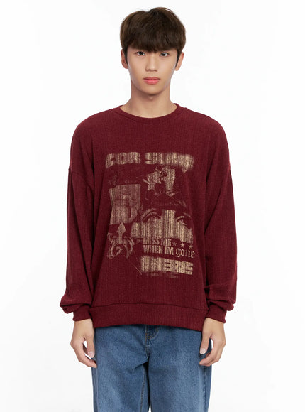 mens-graphic-sweater-io506 / Dark red