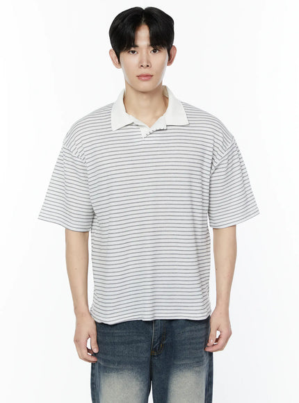 striped-waffle-knit-polo-shirt-ia530 / Gray