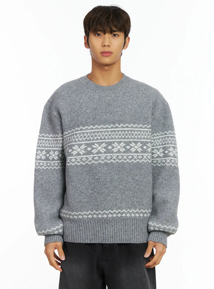 mens-snowflake-knit-sweater-ij514 / Gray