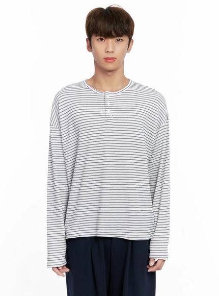 mens-cropped-henley-long-sleeve-tee-io502 / White
