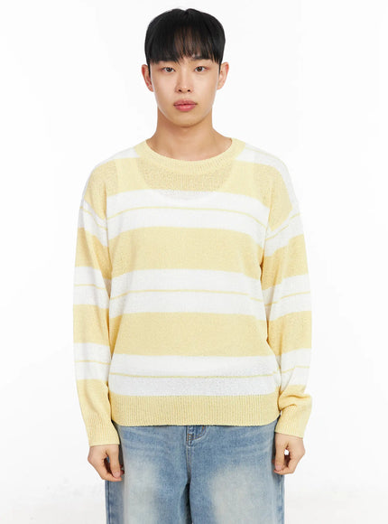 mens-relaxed-fit-striped-long-sleeve-top-ia502 / Yellow