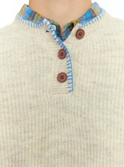 Men's Henley Contrast Stitch Sweater IN503