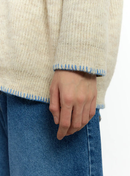 Men's Henley Contrast Stitch Sweater IN503