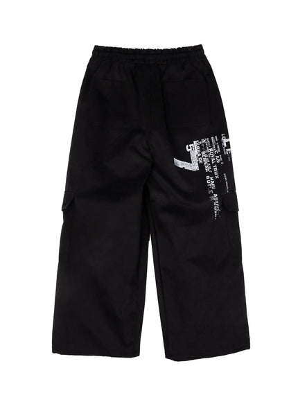 mens-wide-leg-drawstring-cargo-pants-ij512 / Black