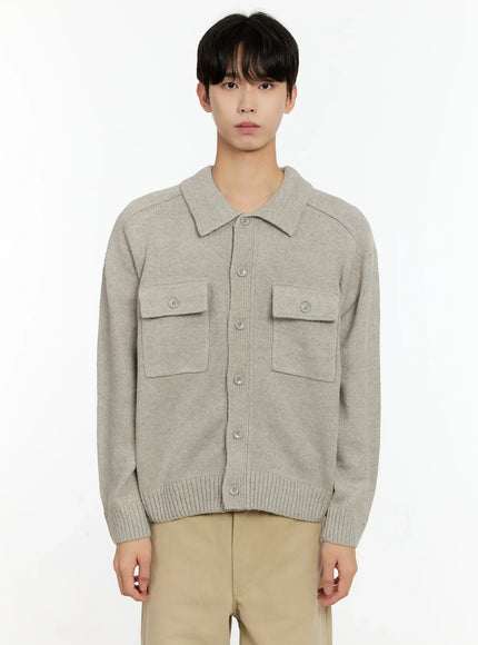 mens-button-up-knit-cardigan-in503 / Beige