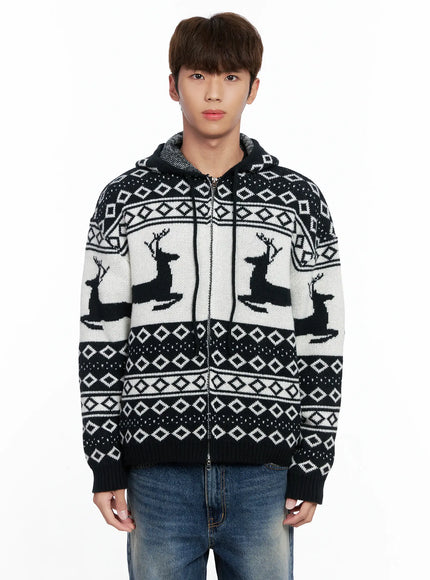 mens-frost-hooded-knit-zip-up-io502 / Black