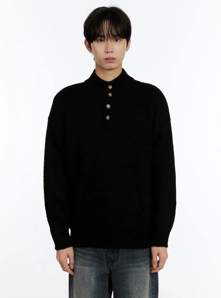 mens-henley-knit-sweater-id502 / Black