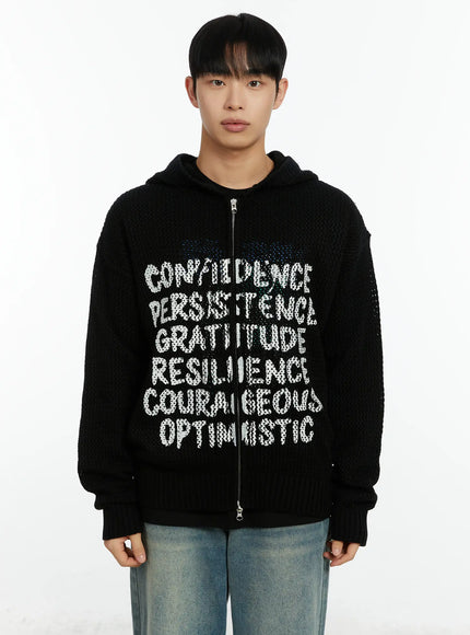 mens-two-way-hooded-zip-up-sweater-if510 / Black