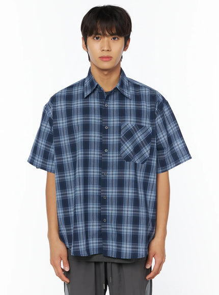 mens-classic-check-short-sleeve-shirt-iy529 / Blue