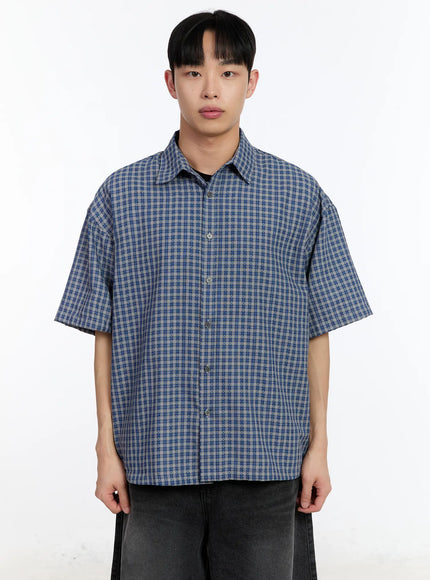 mens-plaid-short-sleeve-button-up-shirt-ia507 / Blue