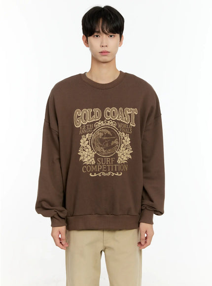 mens-casual-surf-print-crewneck-in503 / Brown