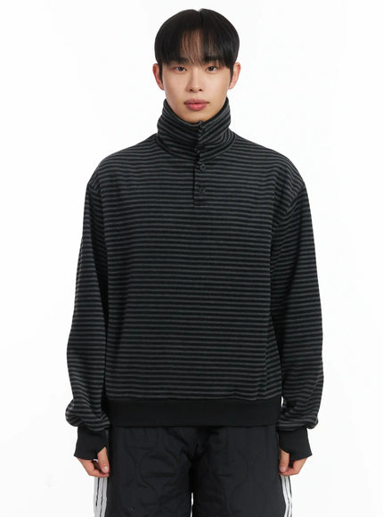 striped-high-neck-fleece-tee-id515 / Dark gray