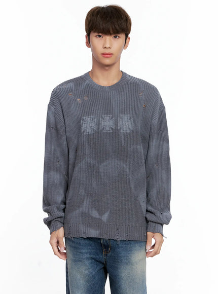 mens-distressed-knit-sweater-io502 / Dark gray