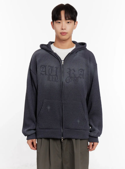 mens-two-way-ribbed-zip-up-hoodie-io523 / Dark gray