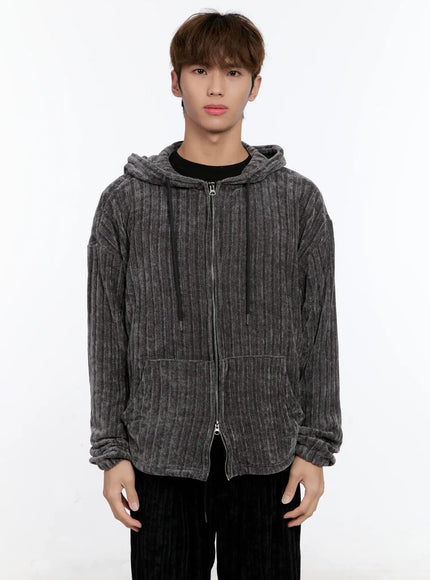 mens-velvet-two-way-hooded-zip-up-in512 / Dark gray