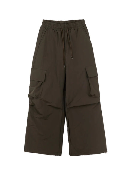 mens-string-wide-cargo-pants-in512 / Dark green