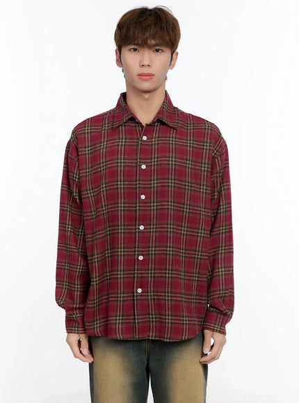 Men's Plaid Button-Up Shirt IN512
