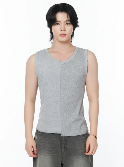 mens-asymmetric-cutout-sleeveless-top-iy522 / Gray