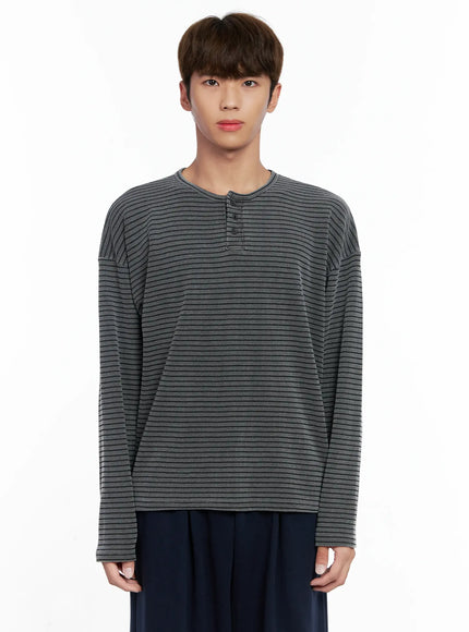 mens-cropped-henley-long-sleeve-tee-io502 / Gray