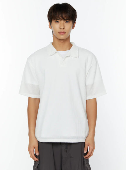 mens-waffle-knit-polo-t-shirt-iy508 / White