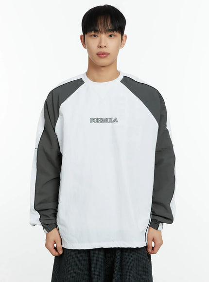 mens-racing-nylon-colorblock-drawstring-sweatshirt-if511 / White