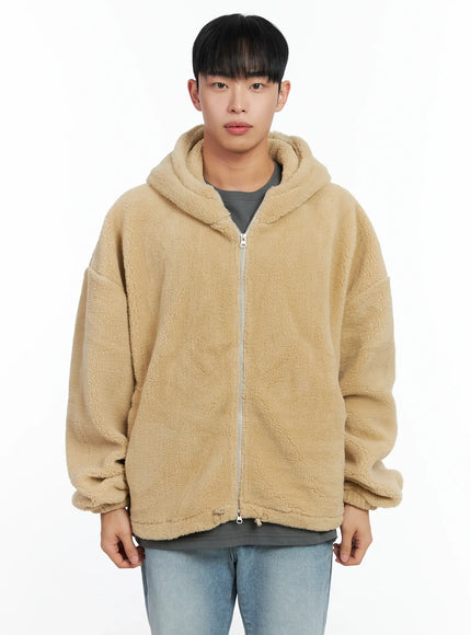 mens-two-way-fleece-hoodie-jacket-in518 / Beige