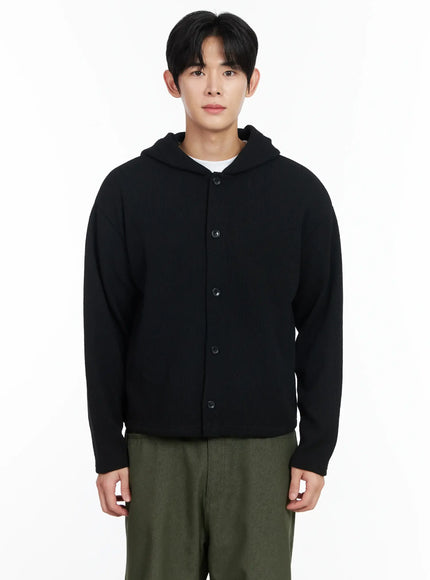 mens-ribbed-knit-hooded-cardigan-im518 / Black