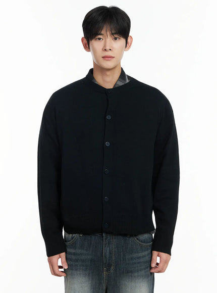mens-classic-button-up-wool-cardigan-if516 / Black