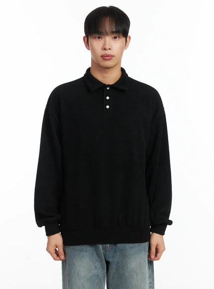 basic-ribbed-polo-long-sleeve-top-id515 / Black