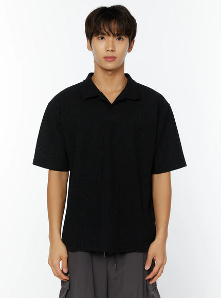 mens-waffle-knit-polo-t-shirt-iy508 / Black